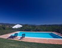 sky, outdoor, grass, swimming pool, water, umbrella, pool, sunlounger